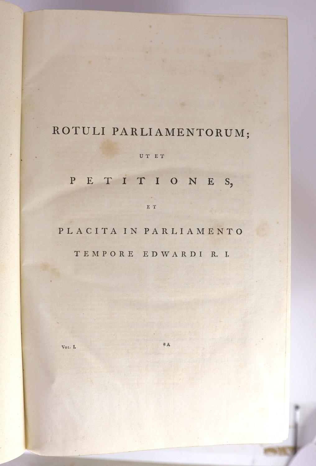 ° ° (Rolls Series) Rotuli Parliamentorum; ut et Petitiones et Placita Parliamentorum....7 vols. ( - Image 2 of 3
