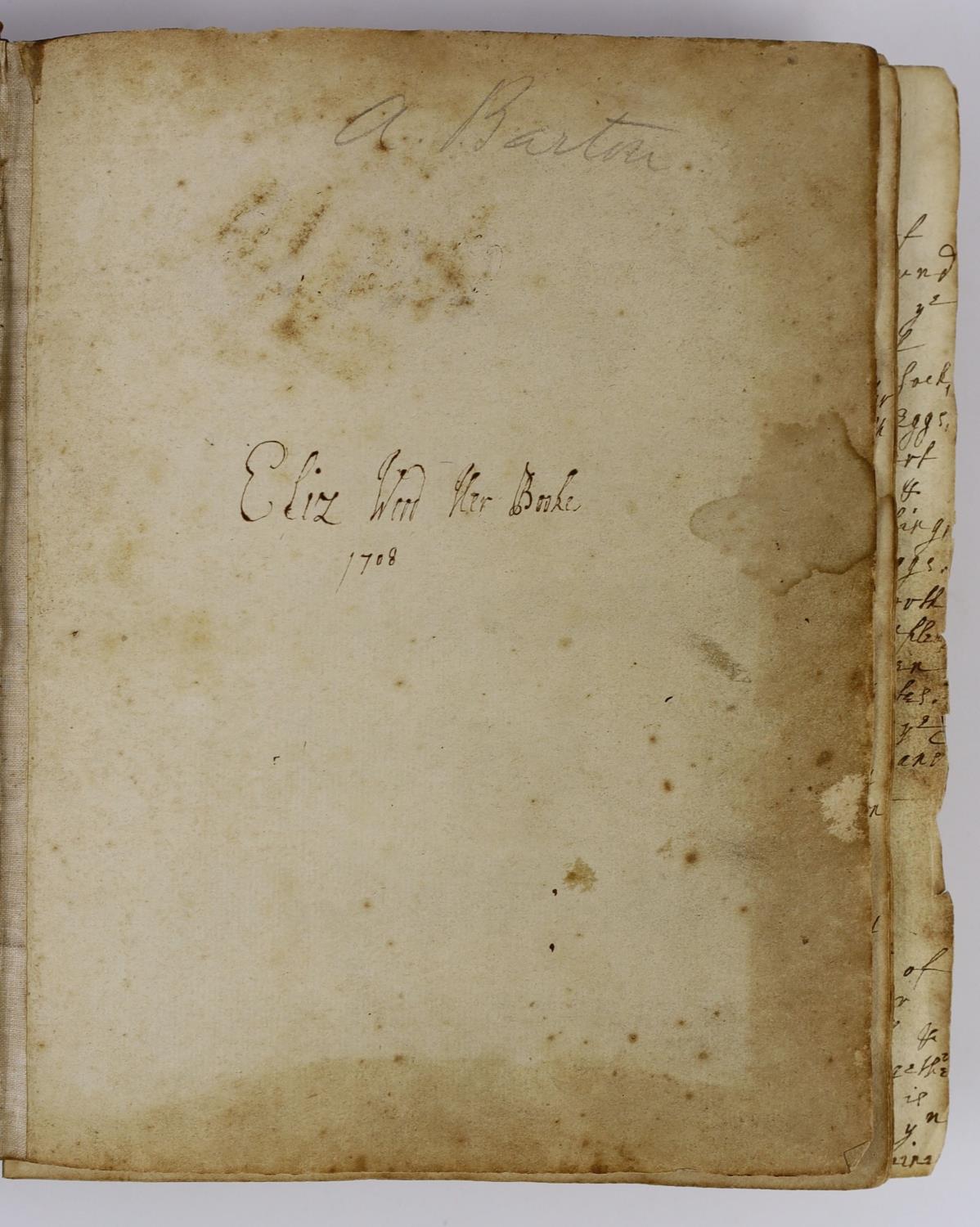 ° ° Early Eighteenth Century Manuscript Cookery. 'Eliz. Wood Her Booke. 1708'. 96pp. used (of - Image 4 of 5