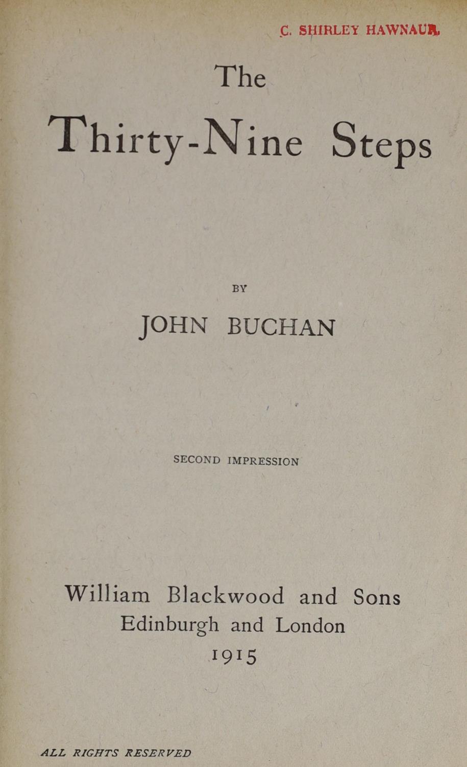 ° ° Buchan, John, 1st Baron Tweedsmuir - 2 works - The Thirty Nine Steps, 1st edition in book - Image 2 of 5