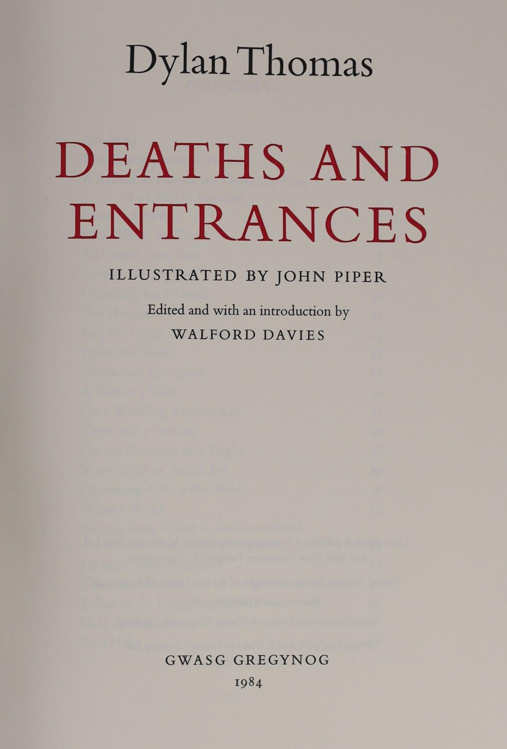 ° ° Thomas, Dylan - Deaths and Entrances, one of 250, edited by Walford Davies, illustrated by - Image 2 of 4