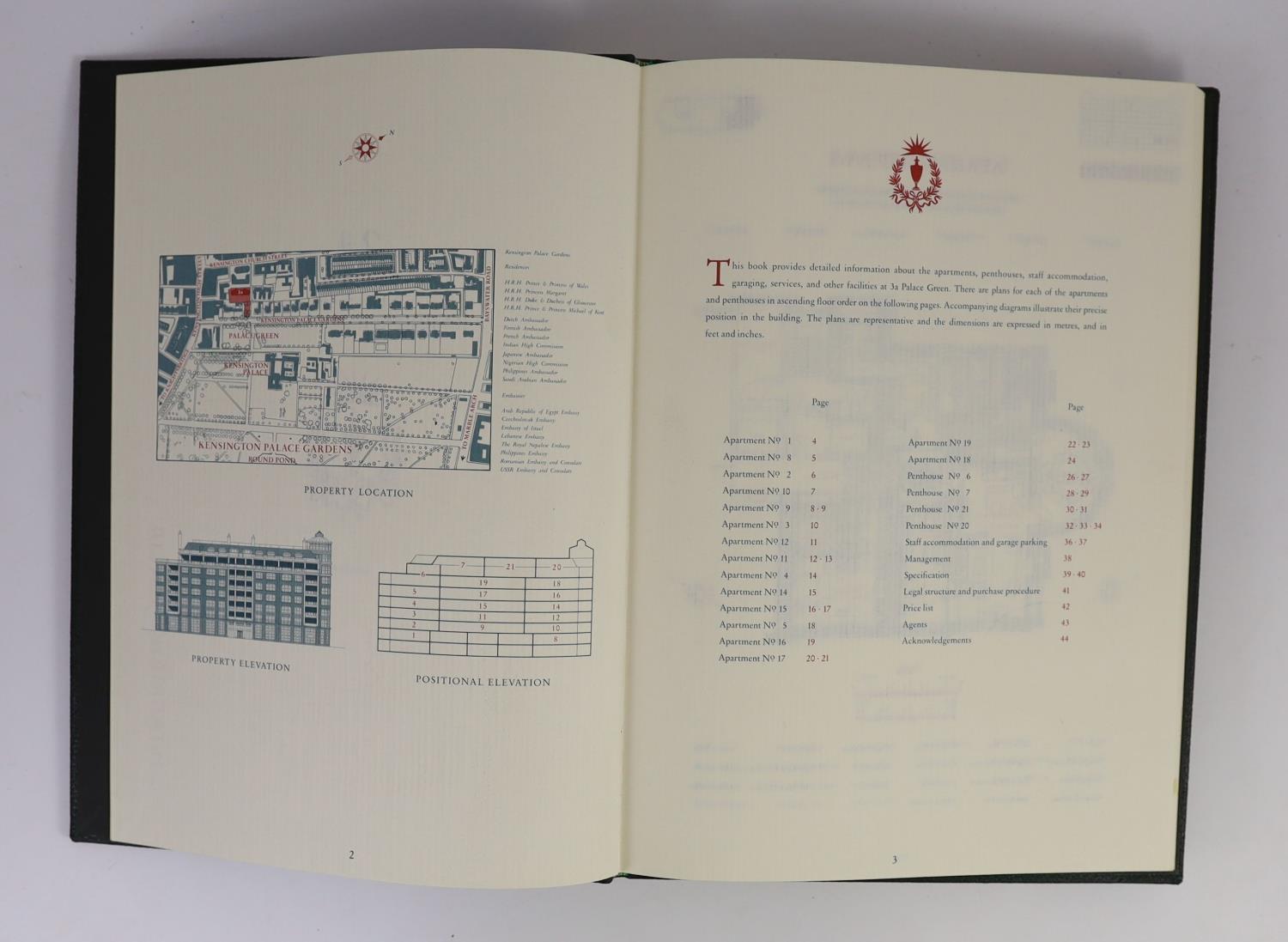 ° ° Sales prospectus for 3a, Palace Green, Kensington Palace Gardens, London, 2 vols, text by - Image 2 of 6