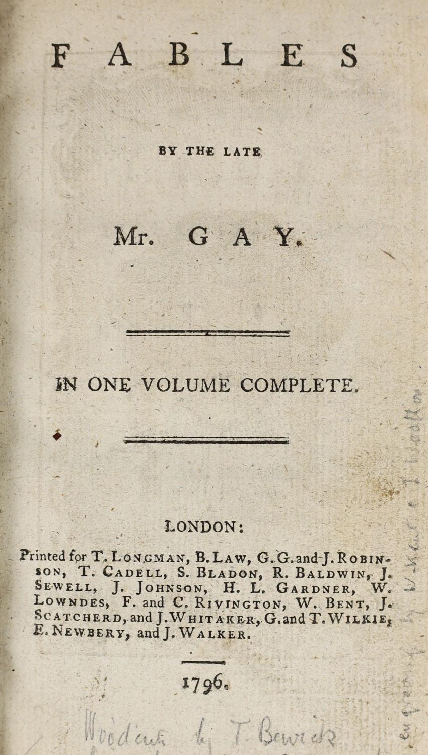 ° ° Gay, John - Fables, 2 parts in 1, 12mo, calf, illustrated with woodcuts by Thomas Bewick, T. - Image 2 of 5