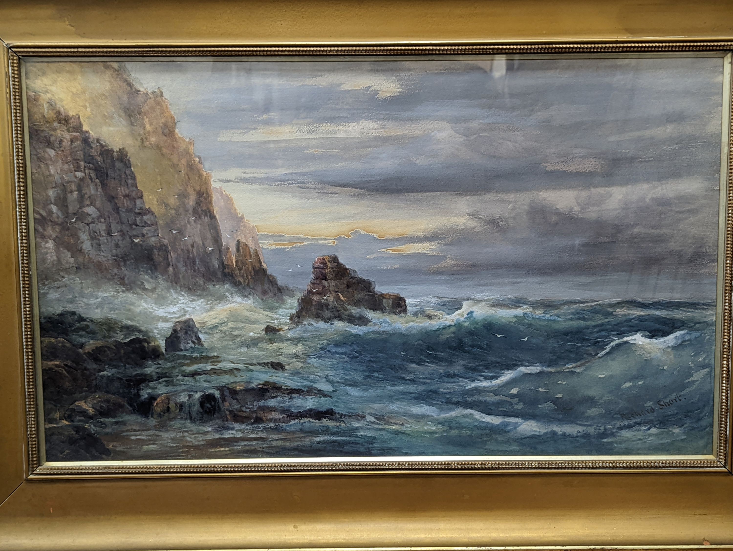 Richard Short RCA (1814-1916), watercolour, 'A wild Cornish coast' No. 1, 43 x 73cm