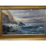 Richard Short RCA (1814-1916), watercolour, 'A wild Cornish coast' No. 1, 43 x 73cm