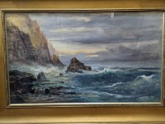 Richard Short RCA (1814-1916), watercolour, 'A wild Cornish coast' No. 1, 43 x 73cm