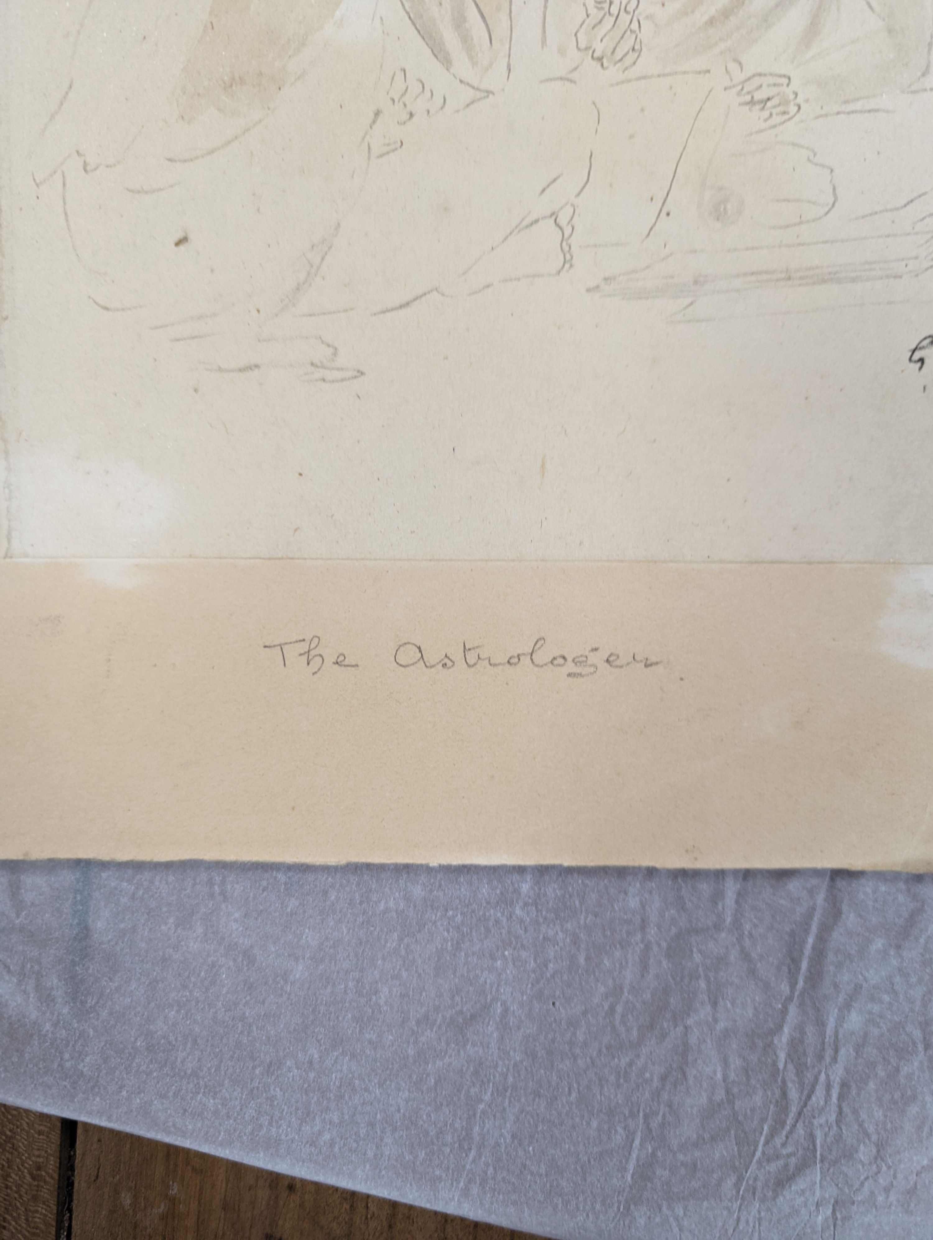 Modern British, ink and watercolour, 'The Astrologer', initialled G.J, 24 x 16cm. unframed. - Bild 3 aus 3