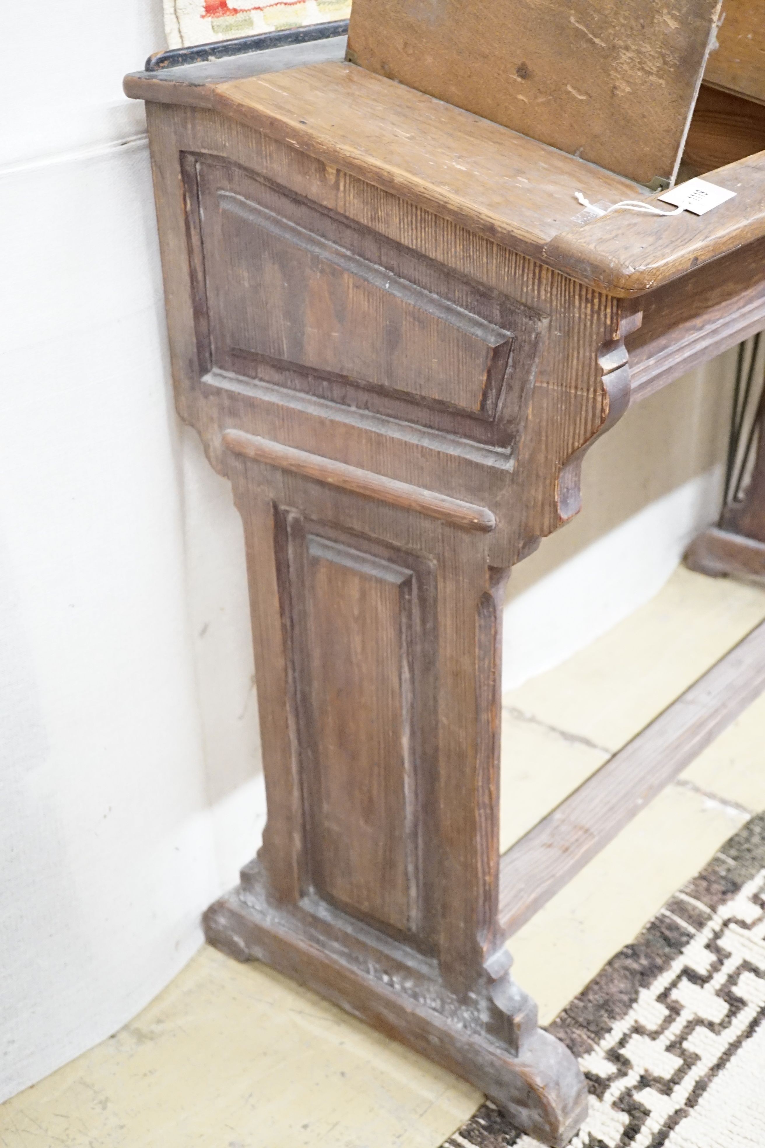 A Victorian oak and pine double clerk's desk, width 120cm, height 98cm - Image 3 of 3
