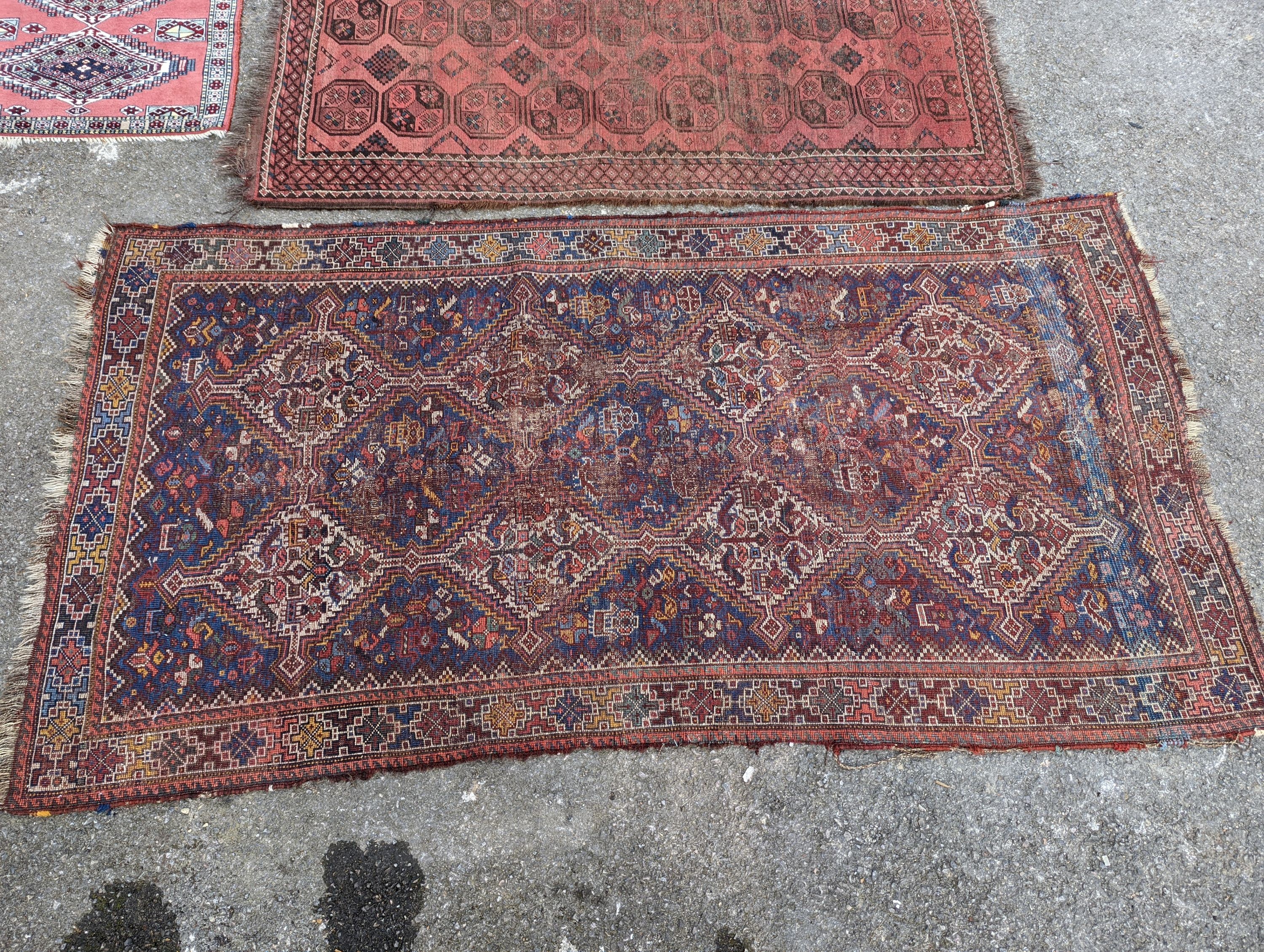 A North West Persian blue ground runner, 300 x 109 (worn and holed) a North West Persian rug, Bohara - Image 2 of 12