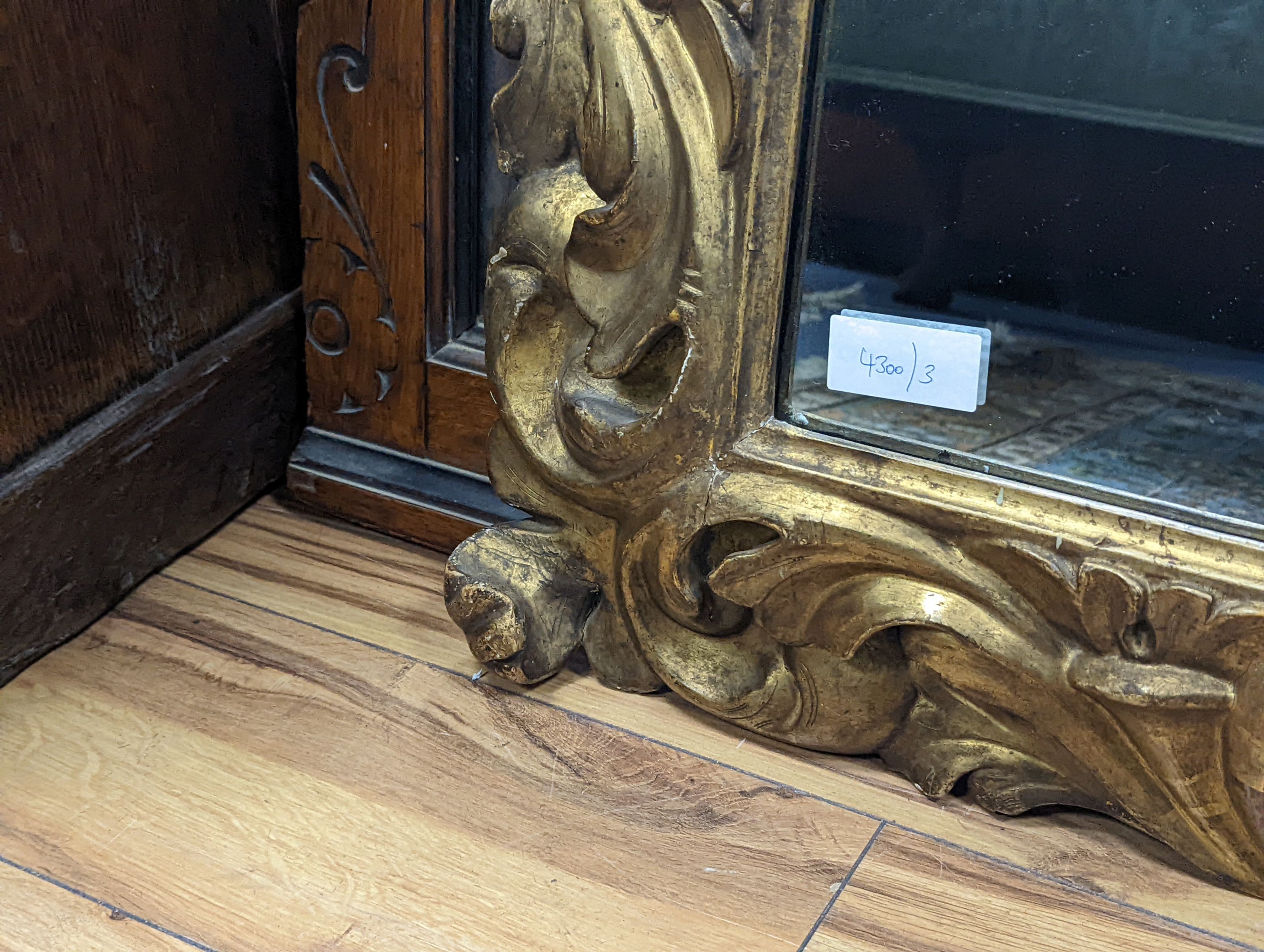 A 19th century French carved giltwood wall mirror with acanthus scroll frame, width 91cm, height - Image 3 of 3