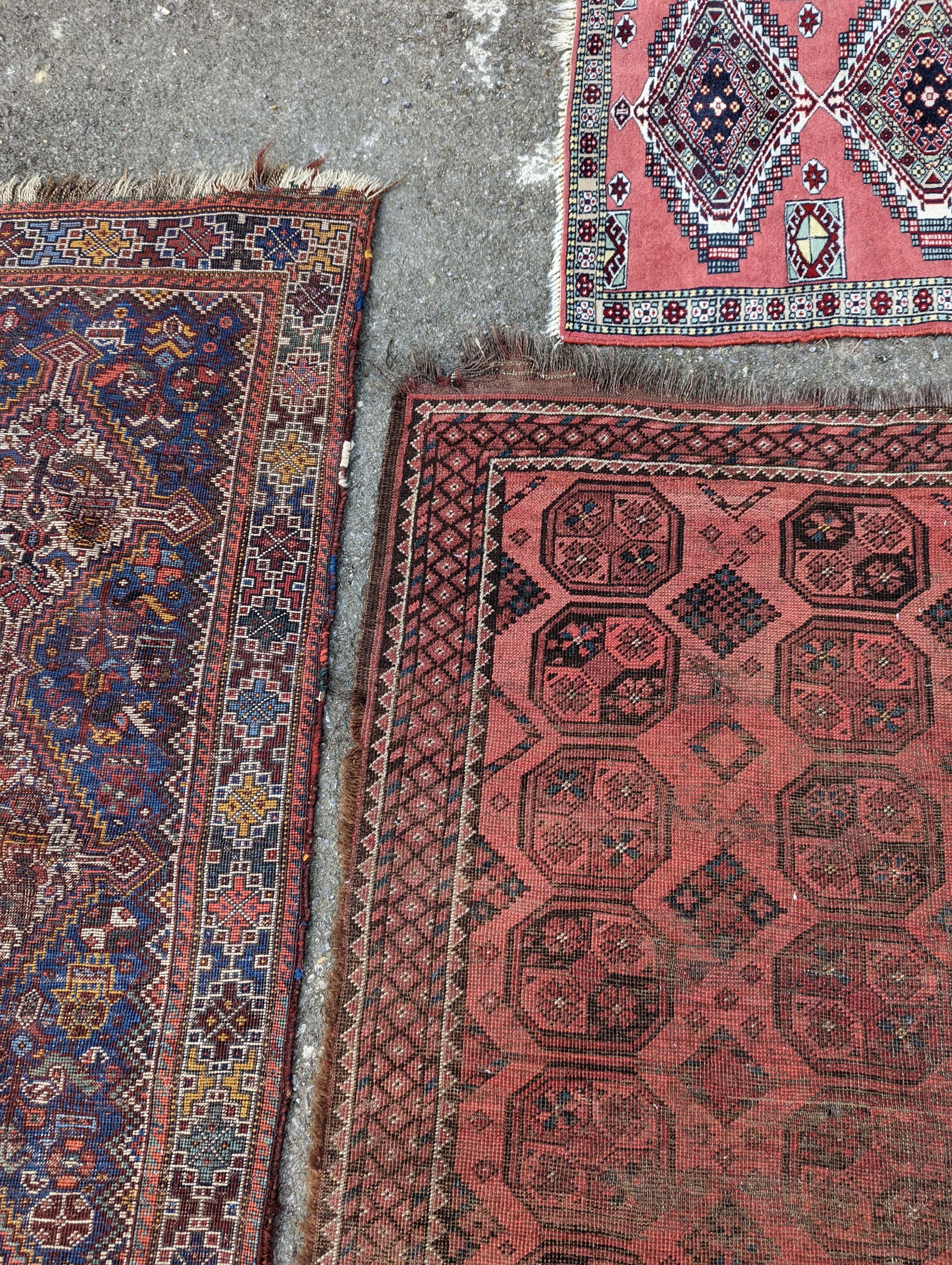 A North West Persian blue ground runner, 300 x 109 (worn and holed) a North West Persian rug, Bohara - Image 6 of 12