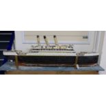A large vintage scratch built model of The Titanic, length 134cm