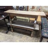 A pair of 18th century style bleached oak benches, length 124cm, depth 30cm, height 48cm