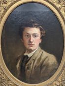 19th century English School, oil on canvas, oval portrait of a young gentleman in gilt frame,