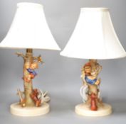 A pair of Hummel lamp bases - 43cm high including shades