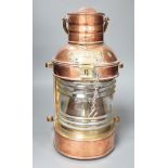 A Victorian copper and brass mast head lantern - 34.5cm high