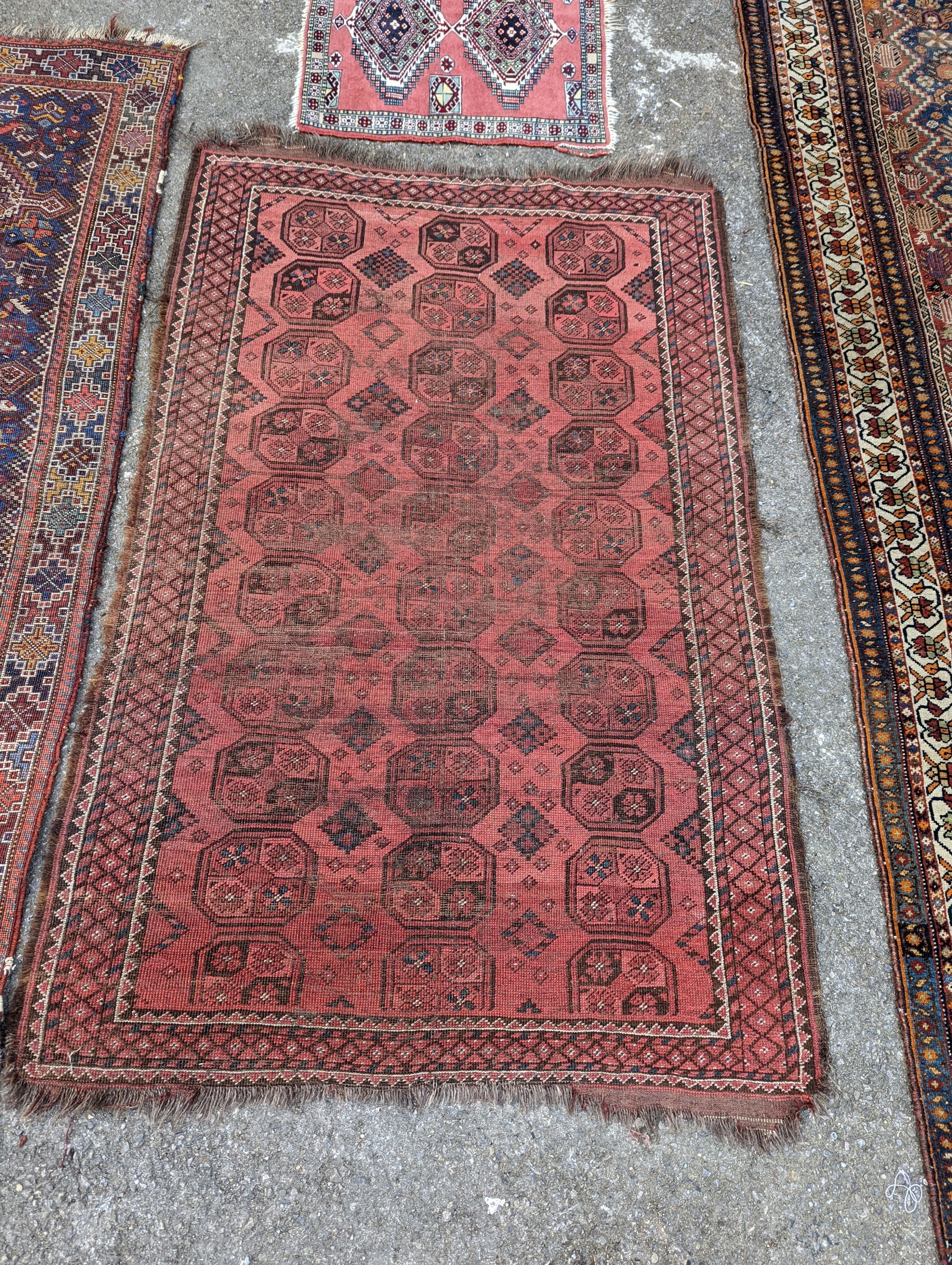 A North West Persian blue ground runner, 300 x 109 (worn and holed) a North West Persian rug, Bohara - Image 4 of 12