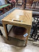 A mid century Danish teak two tier side table with tray top, width 71cm, depth 46cm, height 60cm