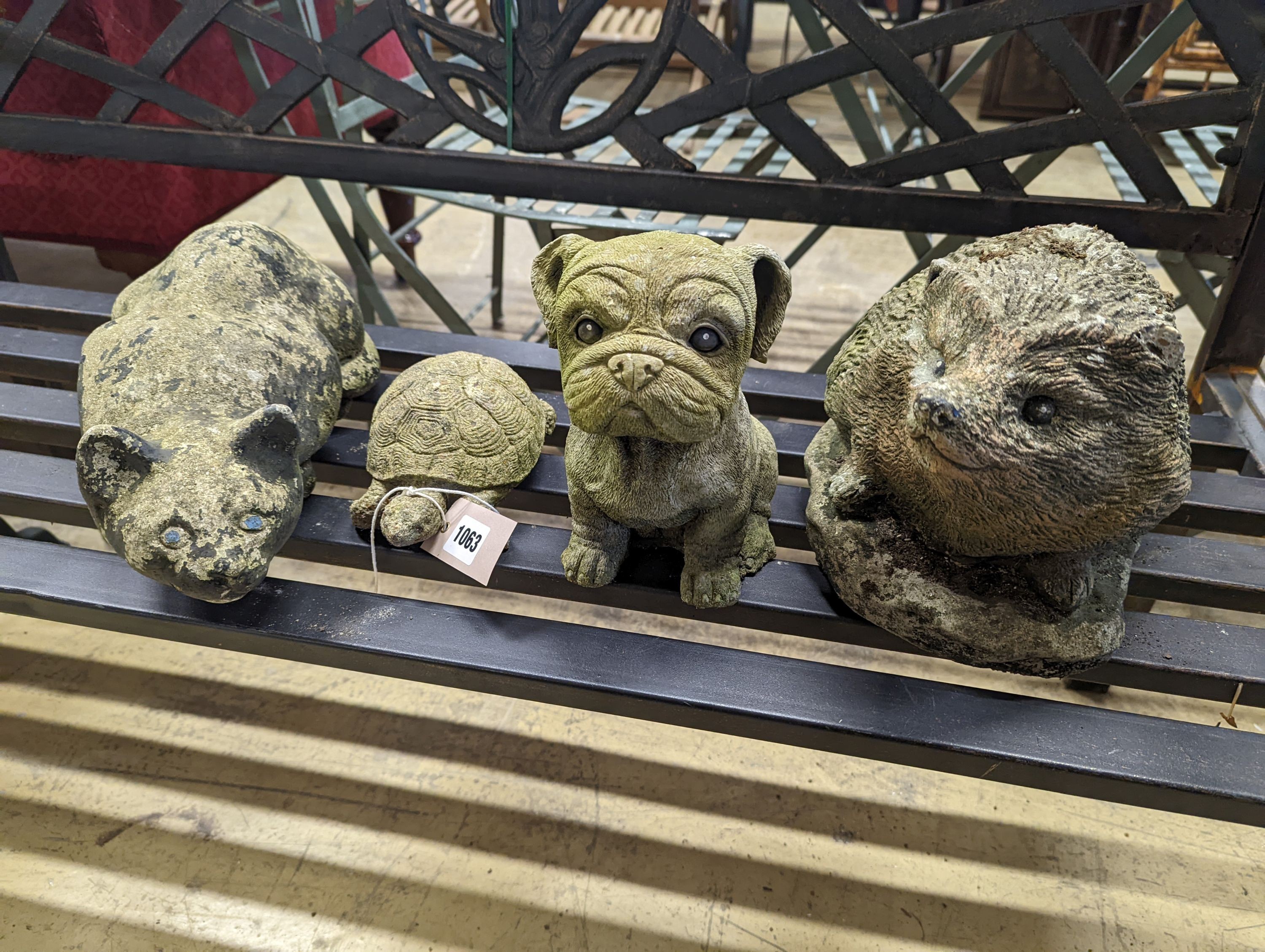 Four reconstituted stone animal garden ornaments, largest length 35cm - Image 2 of 5