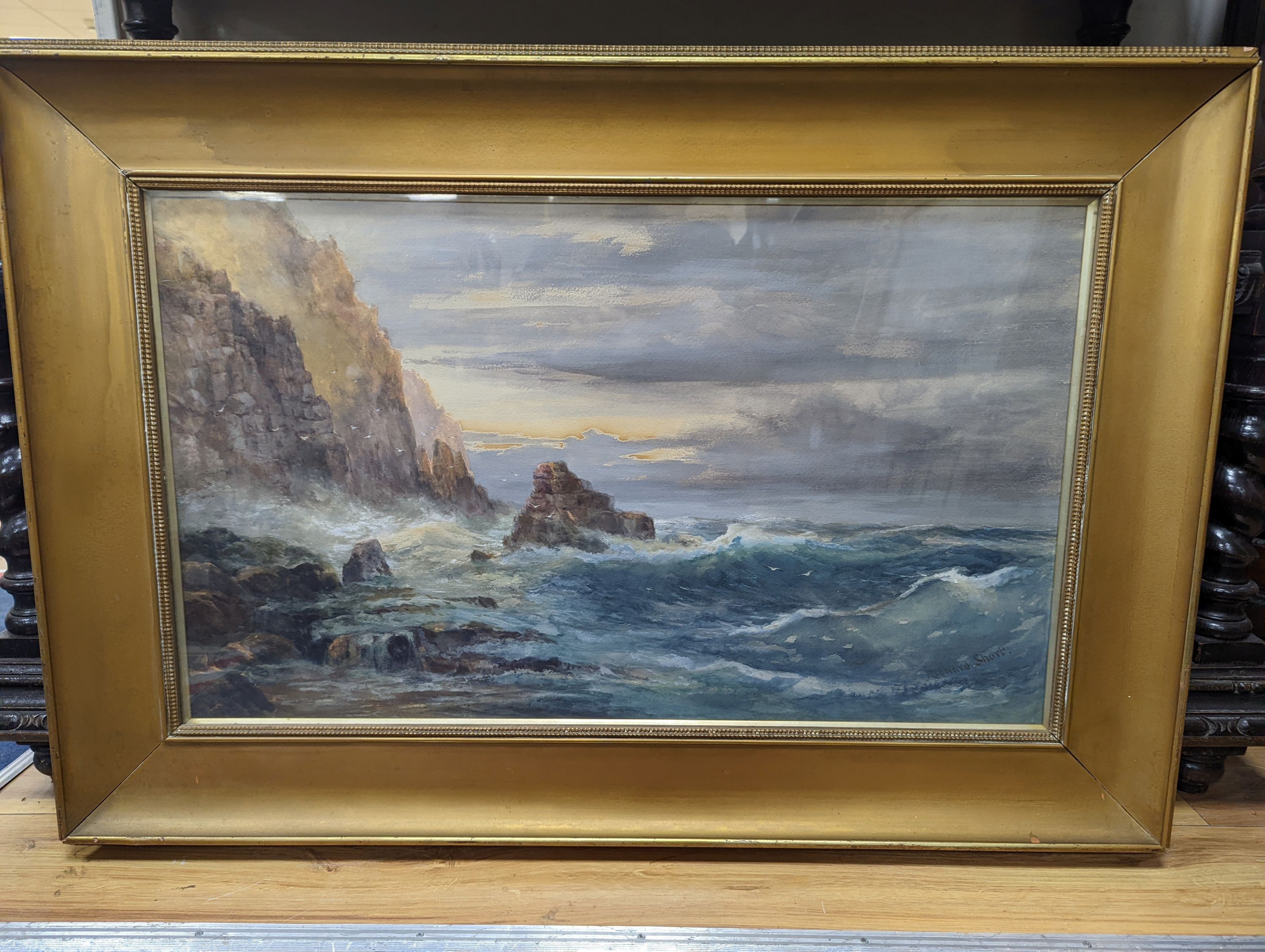 Richard Short RCA (1814-1916), watercolour, 'A wild Cornish coast' No. 1, 43 x 73cm - Bild 2 aus 5