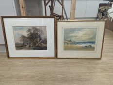 Two early 20th century watercolours depicting seascape and cattle drover, both signed, 25 x 35cm, 27