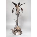 A Victorian plated ‘camel, rider and palm tree’ table centrepiece with presentation plaque to