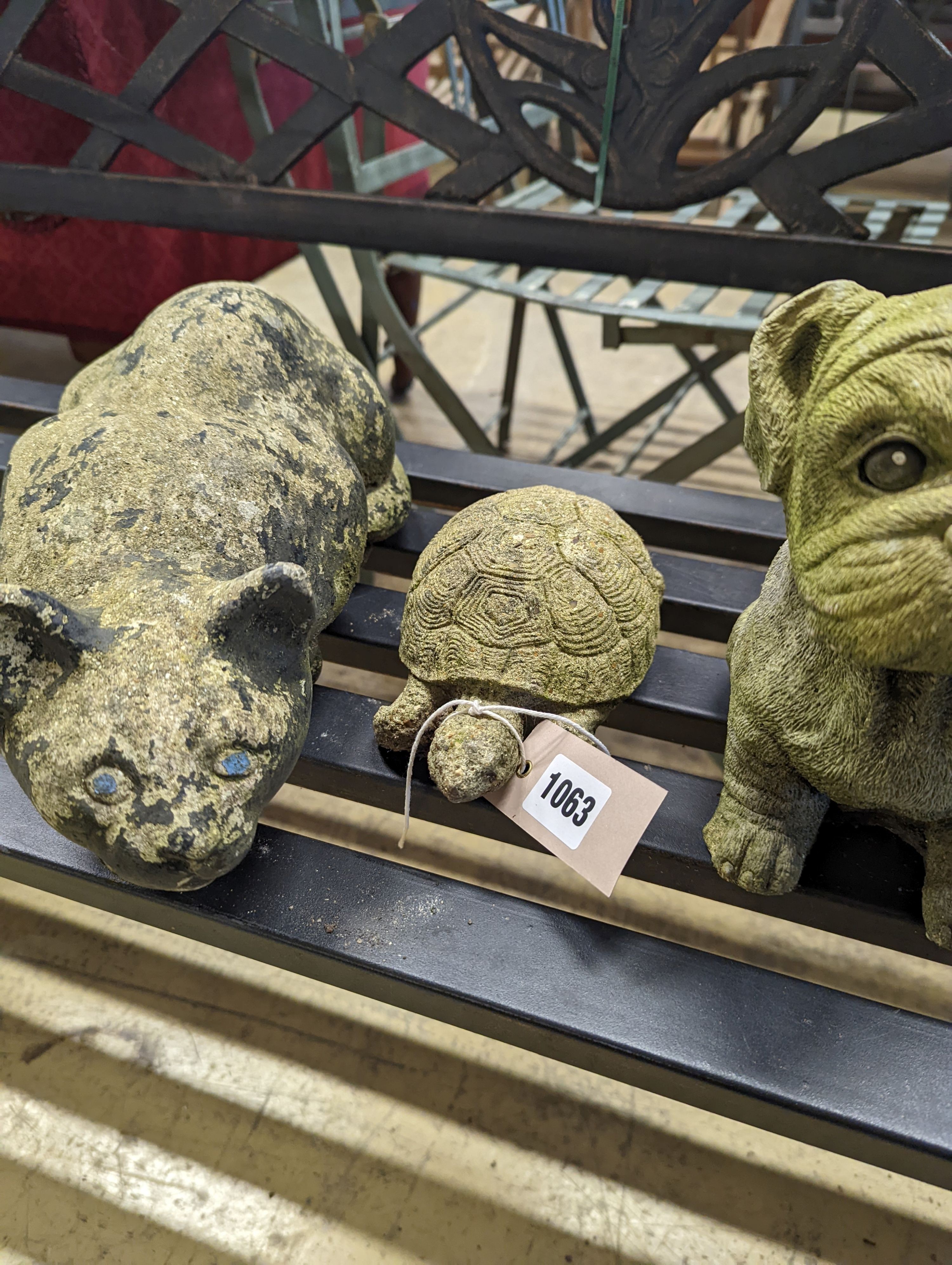 Four reconstituted stone animal garden ornaments, largest length 35cm - Image 5 of 5