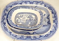 A 19th century blue and white meat platter and four similar dishes