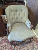 A Victorian carved walnut spoonback chair, width 62cm, depth 75cm, height 80cm