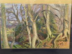 Attributed to Hans Feibusch (1898-1998), gouache and paste. 'Woodland scene'