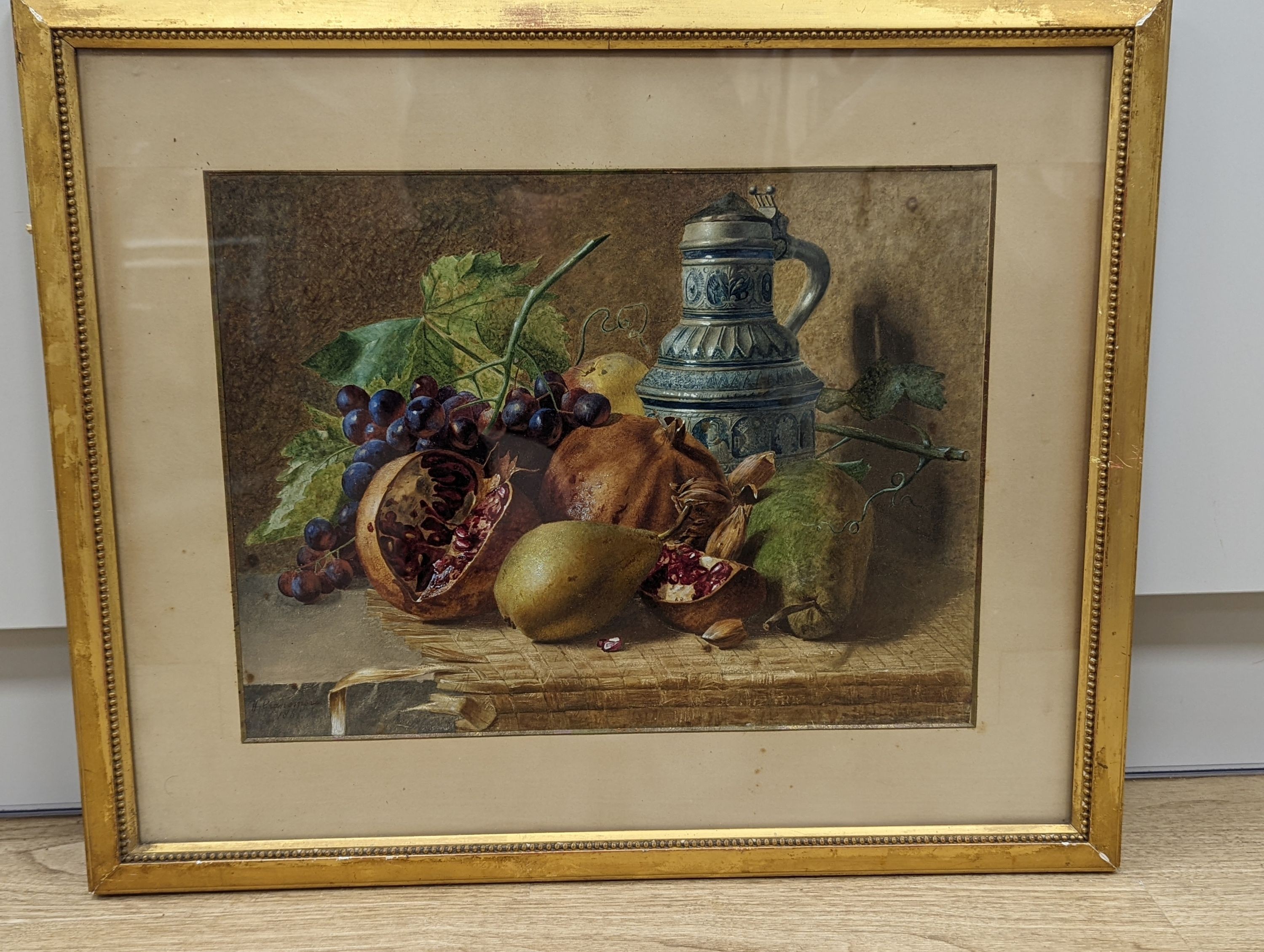 W. Clansmore (?), watercolour and gouache, still life, signed and dated 1861, 32 x 43cm - Image 2 of 4