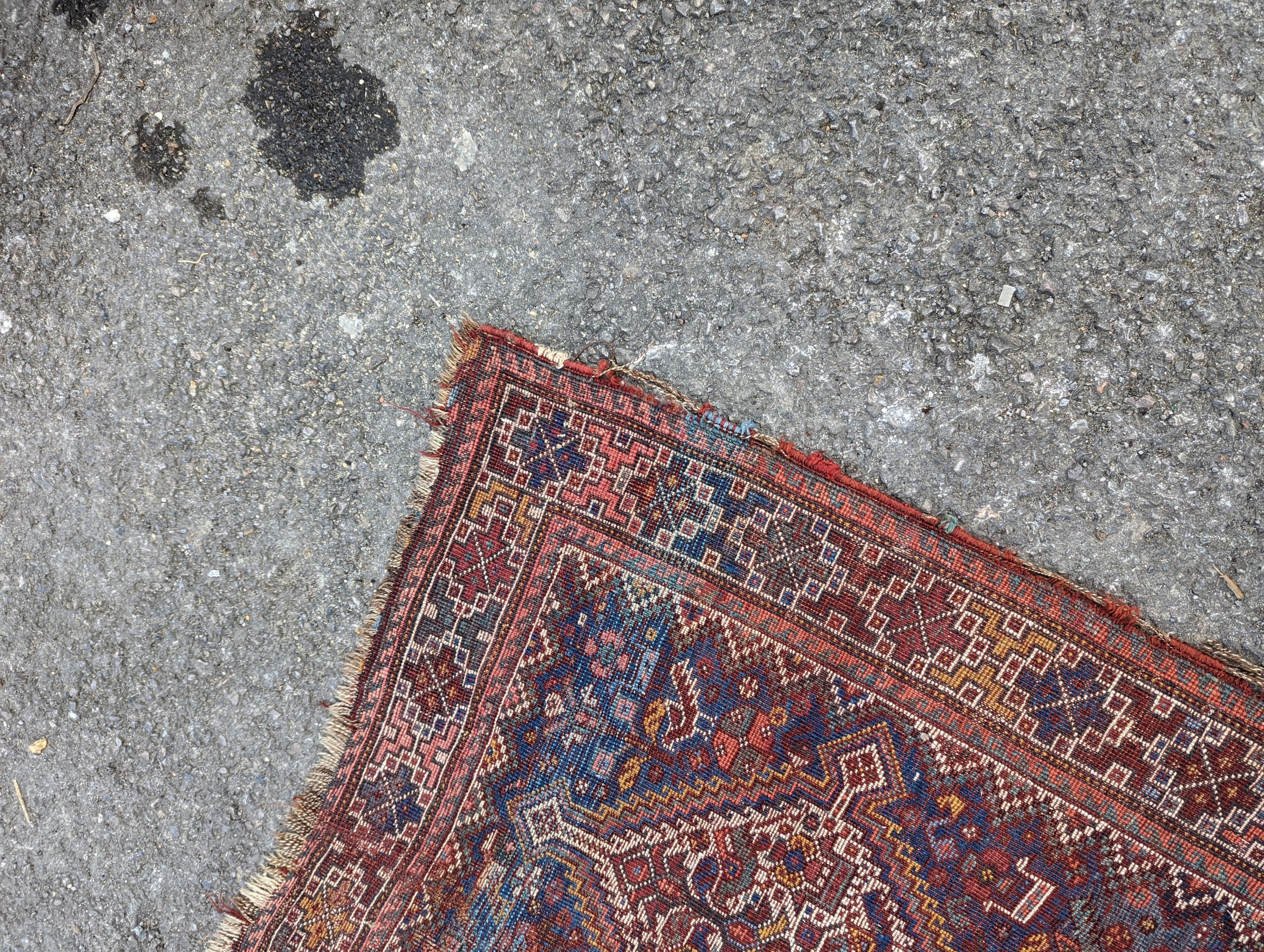 A North West Persian blue ground runner, 300 x 109 (worn and holed) a North West Persian rug, Bohara - Image 3 of 12