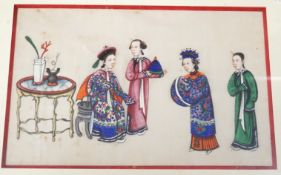 A Chinese pith painting of Qing Court figures, 19th century - 18 x 28.5cm