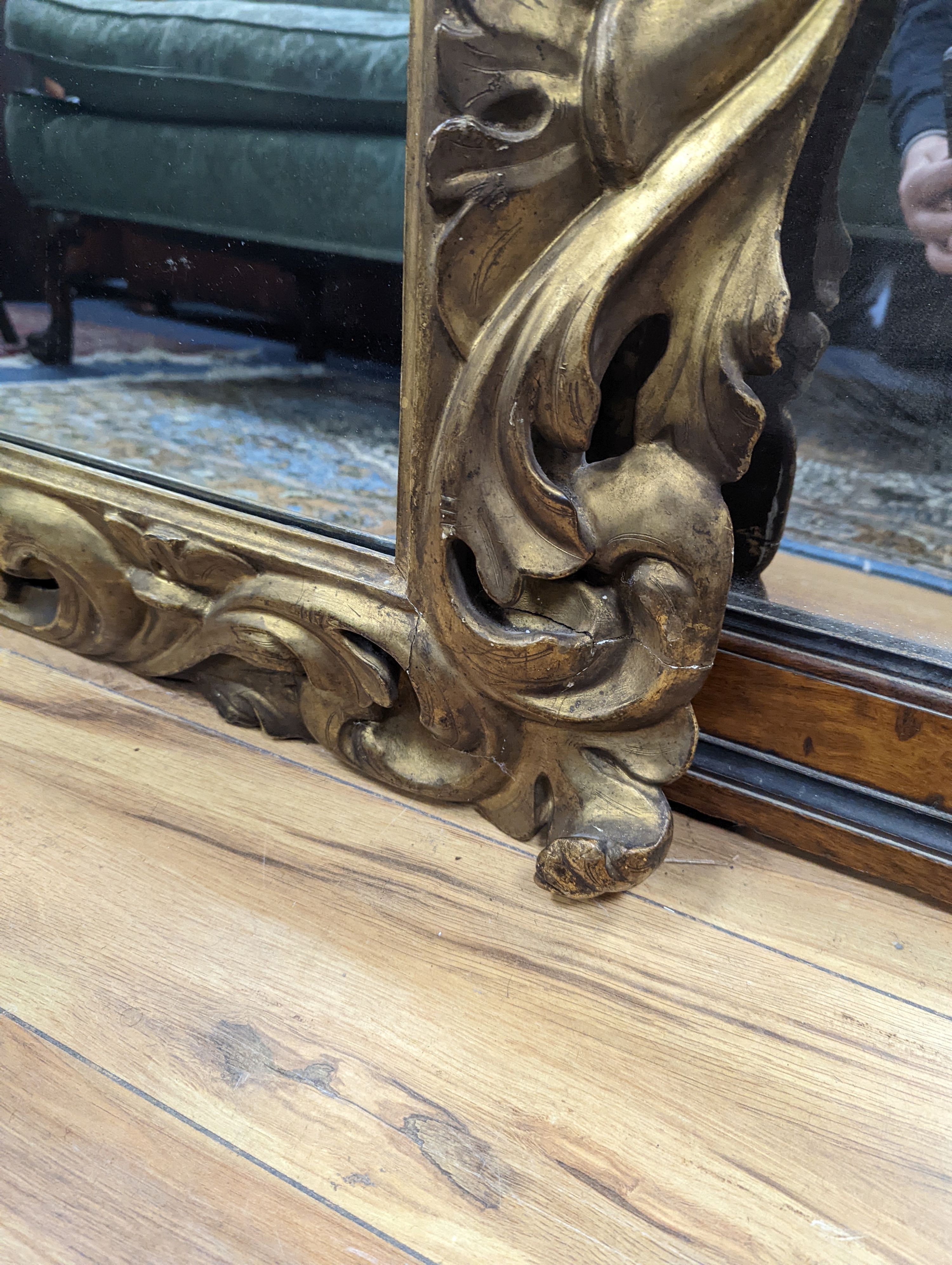 A 19th century French carved giltwood wall mirror with acanthus scroll frame, width 91cm, height - Image 2 of 3