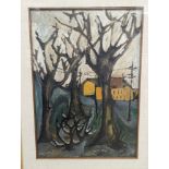 20th century Italian Abstract, oil on board, 'Winter trees', 48 x 33cm