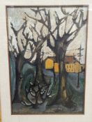 20th century Italian Abstract, oil on board, 'Winter trees', 48 x 33cm