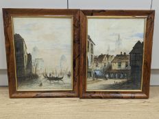 T. Colman Dibdin (1810-1893), pair of watercolours, Venetian canal scene and French street scene,