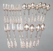 A set of twelve Chinese sterling tea forks, with dragon handles by YCCo and eleven similar