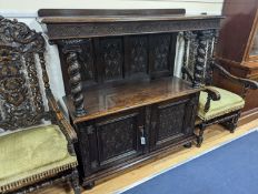 An 18th century and later oak buffet, length 140cm, depth 46cm, height 135cm