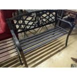 An aluminium garden bench, length 114cm, depth 46cm, height 82cm and a square low slatted garden