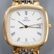 A gentleman's steel and gold plated Omega De Ville quartz wrist watch, on gold plated and steel