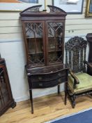 An Edwardian Chippendale revival serpentine mahogany display cabinet, width 76cm, depth 45cm, height