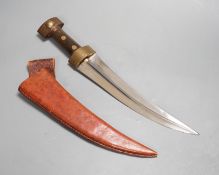 A Middle Eastern horn handle Jambiya dagger and sheath 39cm