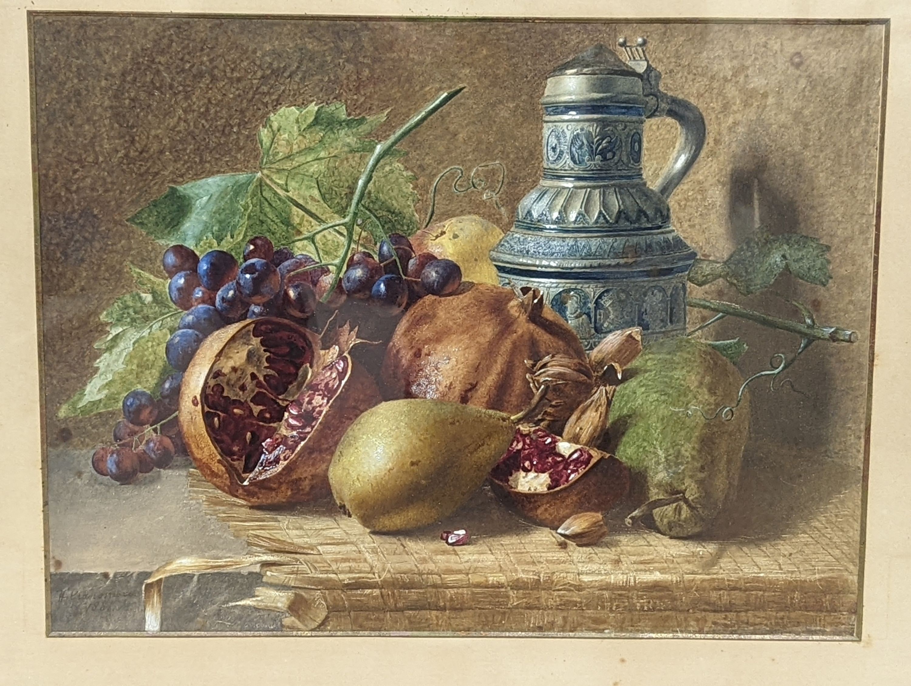 W. Clansmore (?), watercolour and gouache, still life, signed and dated 1861, 32 x 43cm