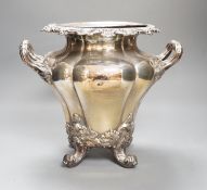 A William IV Old Sheffield plate twin handled wine cooler, with liner, acanthus scrolled borders, on