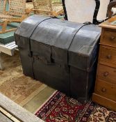 A 19th century large domed leather trunk, length 84cm, depth 60cm, height 66cm