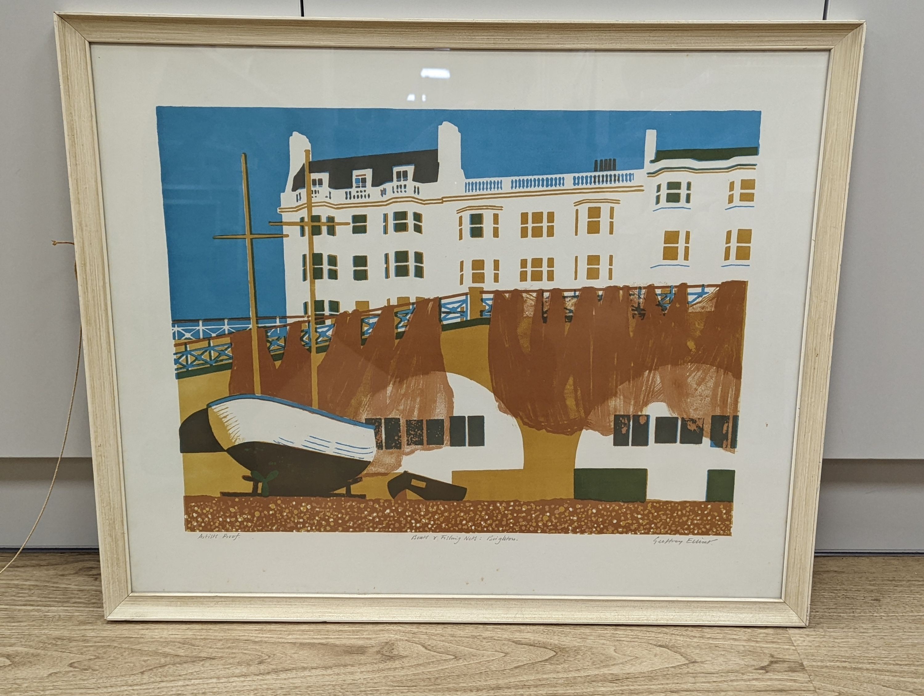 Geoffrey Elliott (1935-), artist proof print, 'Boats and fishing nets, Brighton', signed in - Image 2 of 4