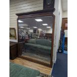 A large late Victorian aesthetic movement part ebonised oak overmantel mirror, width 162cm, height