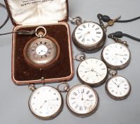 A Victorian silver pair cased pocket watch by Reeve & Son, Capel and six other assorted silver or