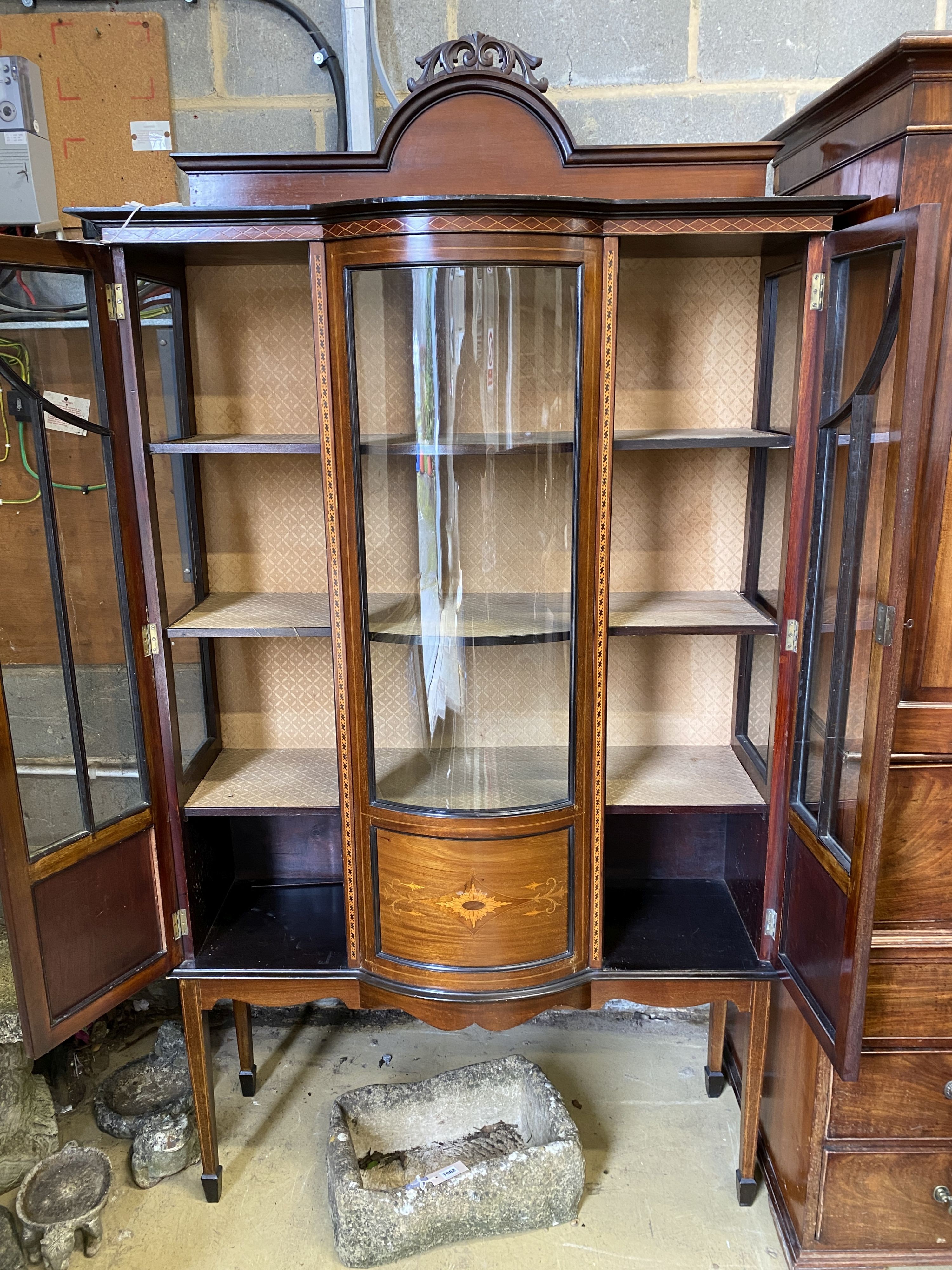 An Edwardian inlaid mahogany bow fronted display cabinet, width 114cm, depth 42cm, height 209cm - Image 2 of 2