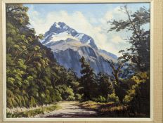 Star Robertson (New Zealand), oil on board, 'Mount Lyttle from the road to Milford', New Zealand,